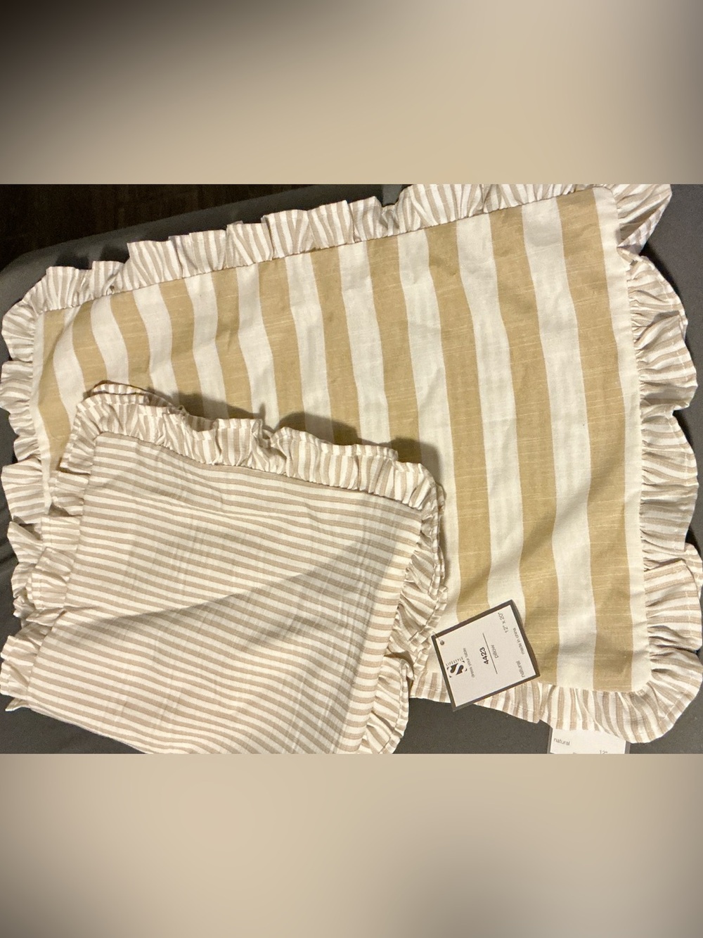 Cream & Tan Striped Ruffled Throw pillow cover set of 2